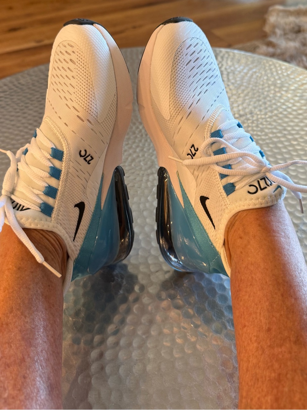 Nike Women's Air Max 270 White and Light Blue Athletic Sneakers